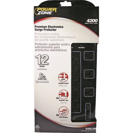 POWERZONE Surge Protect 12Out 4200J Blk OR504142